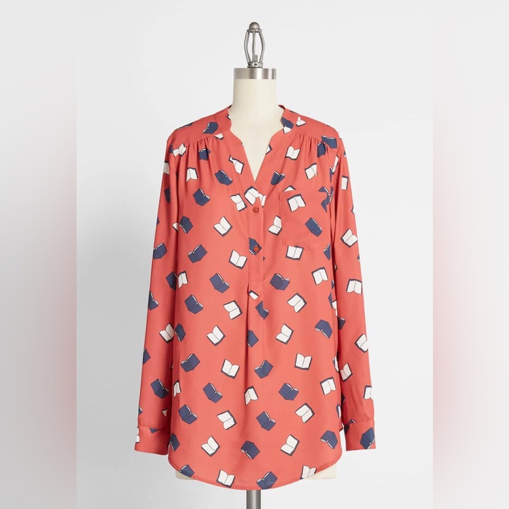MODCLOTH Pam Breeze-ly Long Sleeve Tunic in Red